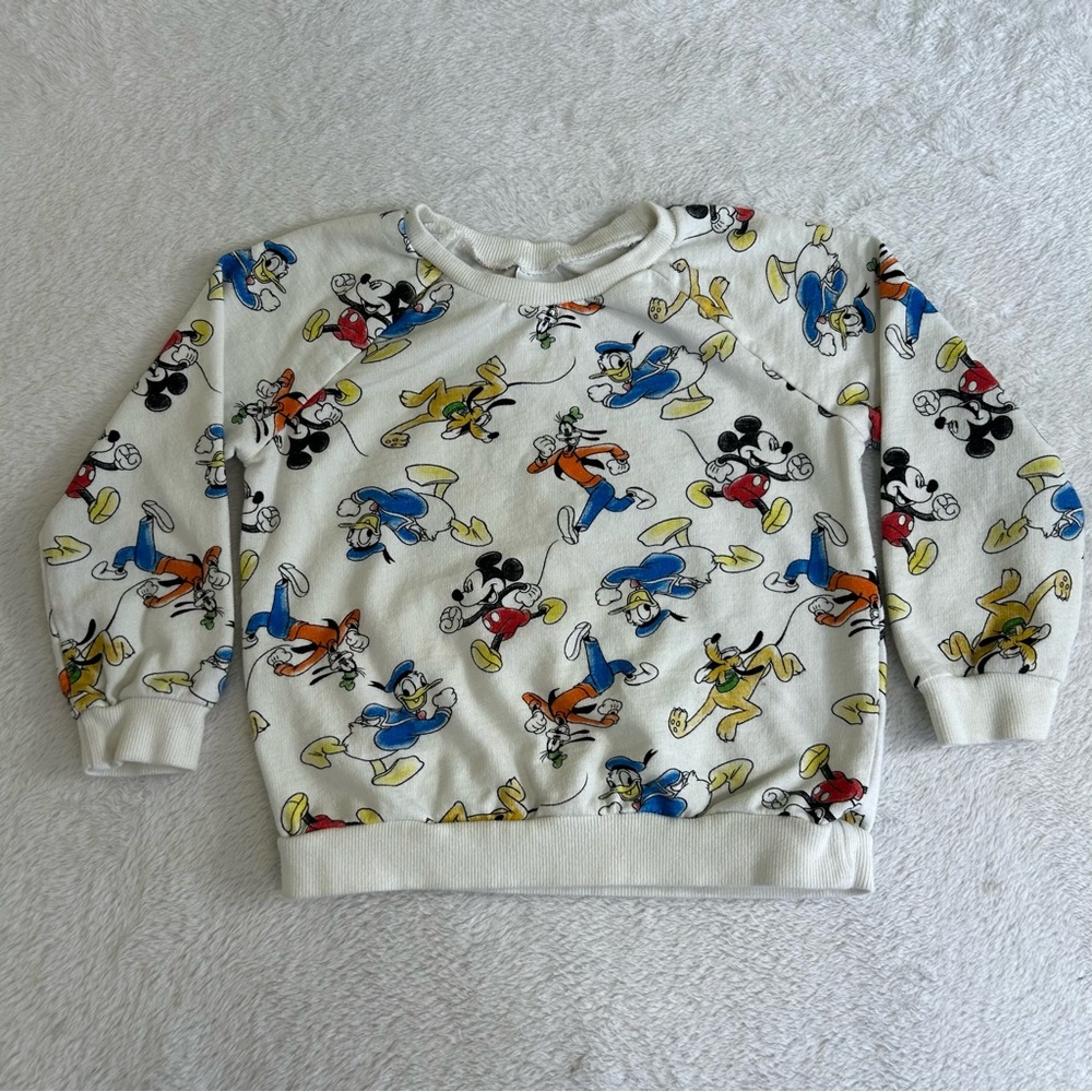 Disney Kids Boys Sweater Size 5T White Long Sleeve Fleece Mickey Mouse Pullover
